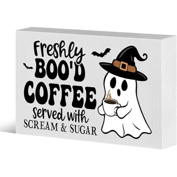 Cute Halloween Kitchen Decor Wood Box Coffee Bar Sign Halloween Signs Indoor - Picture 7 of 7